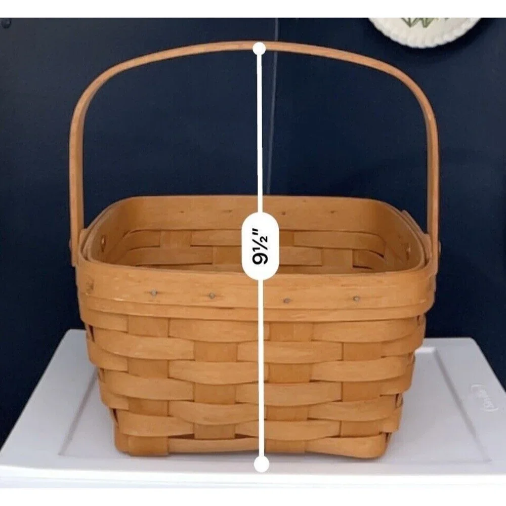 Small Longaberger Basket Wood Wooden Handled Signed Basketweave 9in